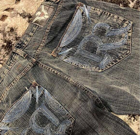 Vintage Koman Royalty Y2K Baggy Embroidered Jeans 36x32 - Picture 3 of 6